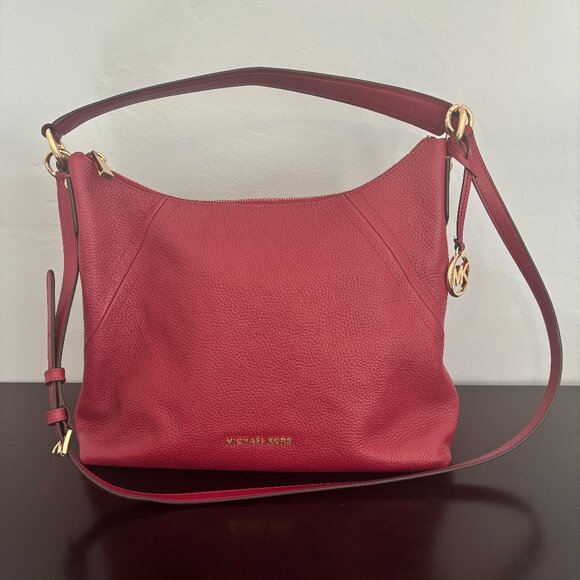 Michael Kors Aria Dark Berry Pink Leather Shoulder Bag - Picture 1 of 9